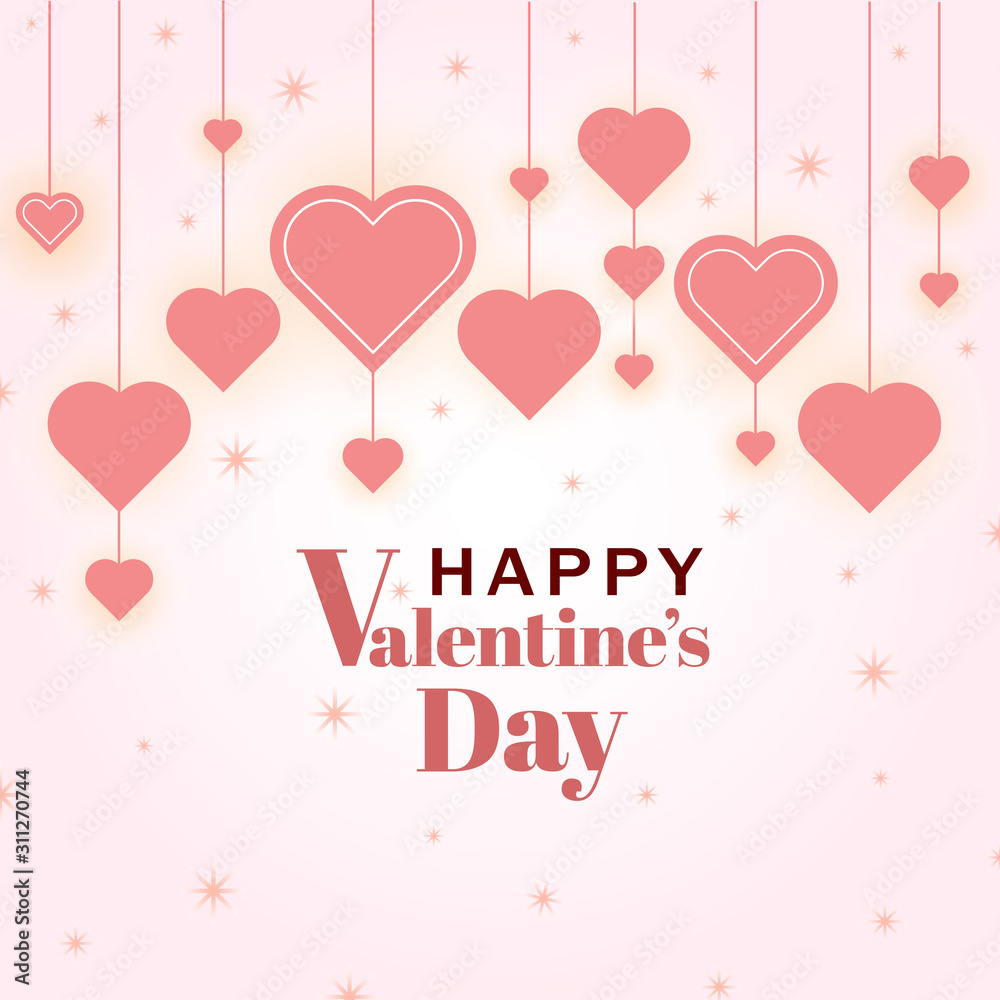 Valentines day greeting card.Vector background design with pink hearts and star.