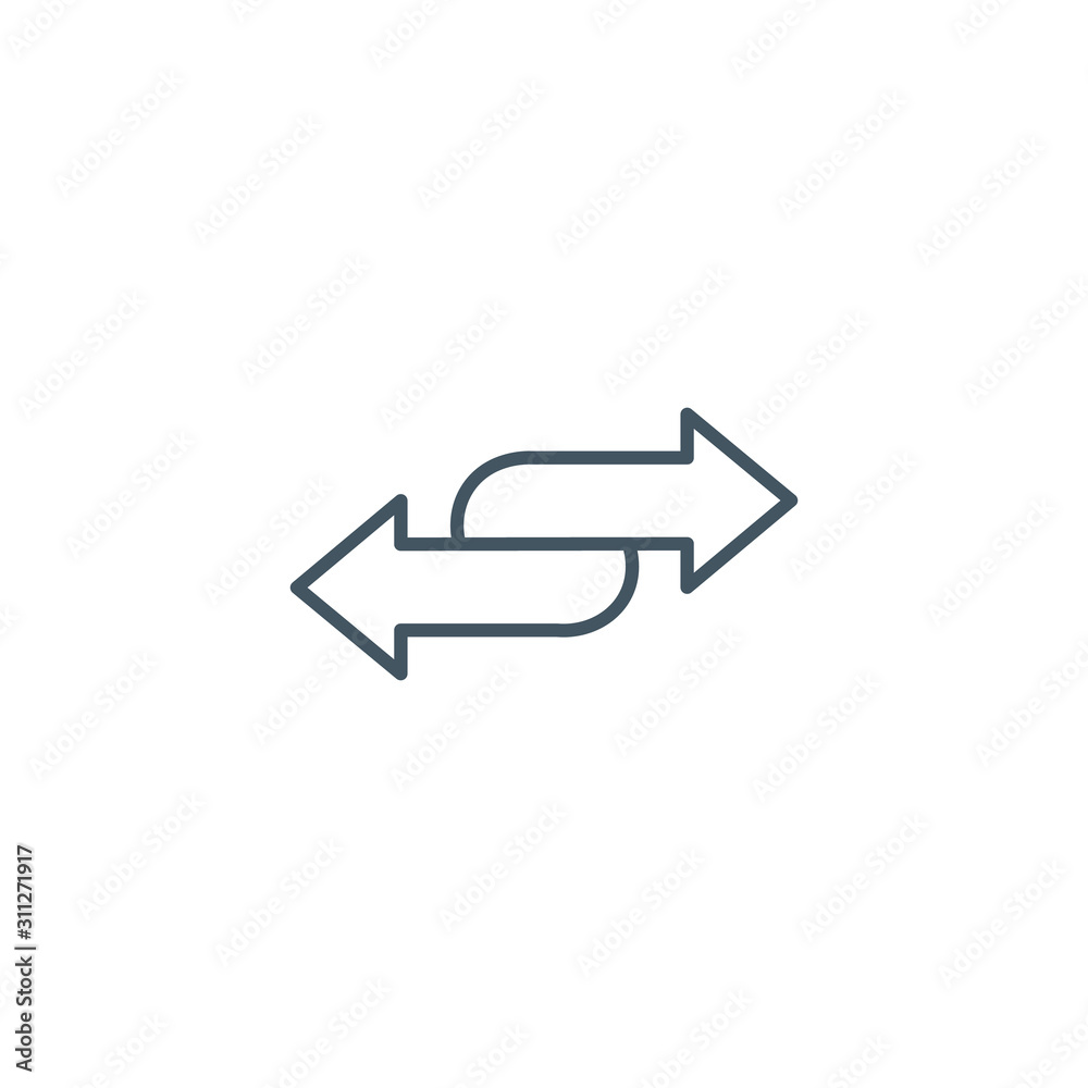 Linear Double arrow icon in four direction. Web navigation. Simple outline element vector illustration on white background. Linear Double arrow icon in four direction. Web navigation. Simple outline element vector illustration on white background.
