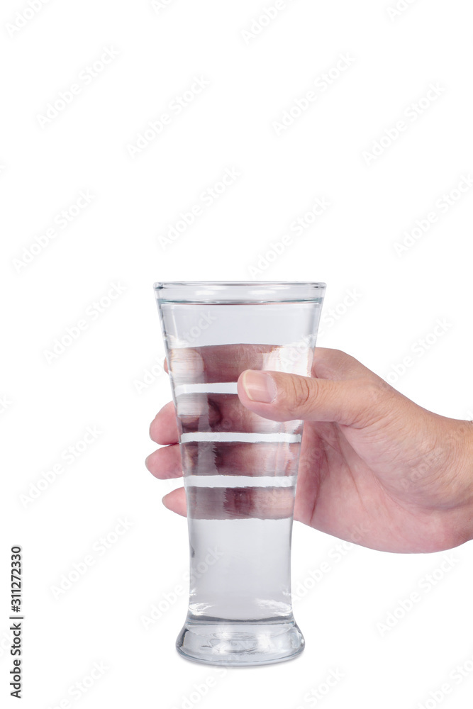Hand holding a glass of water isolated on white background Hand holding a glass of water isolated on white background