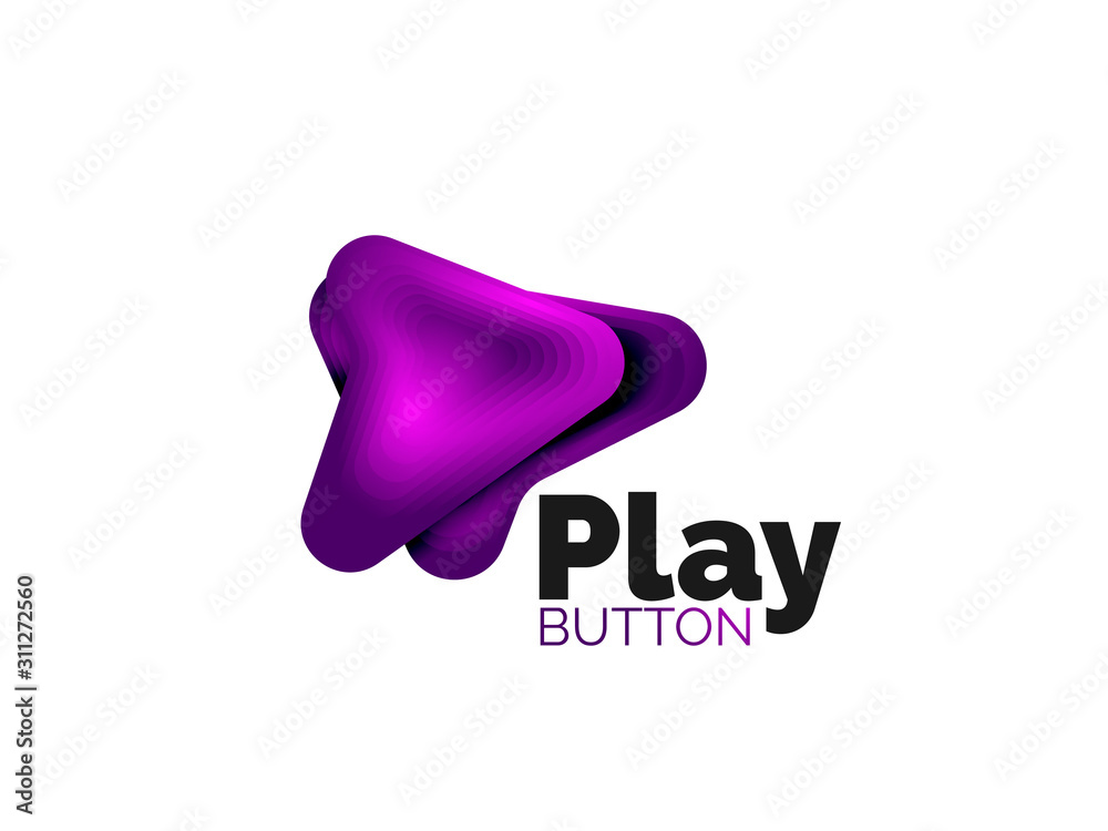 Arrow logo template. Or play or download button logotype template. Minimal geometrical design, 3d geometric bold symbol in relief style with color blend steps effect. Vector Illustration Arrow logo template. Or play or download button logotype template. Minimal geometrical design, 3d geometric bold symbol in relief style with color blend steps effect. Vector Illustration