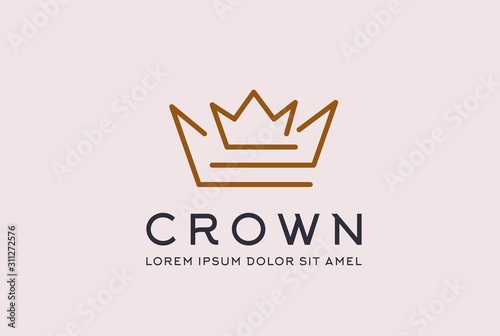 Vintage royal gold crown logo design vector template. King and queen geometric lotus flower