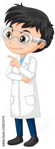 Boy in science gown on isolated background