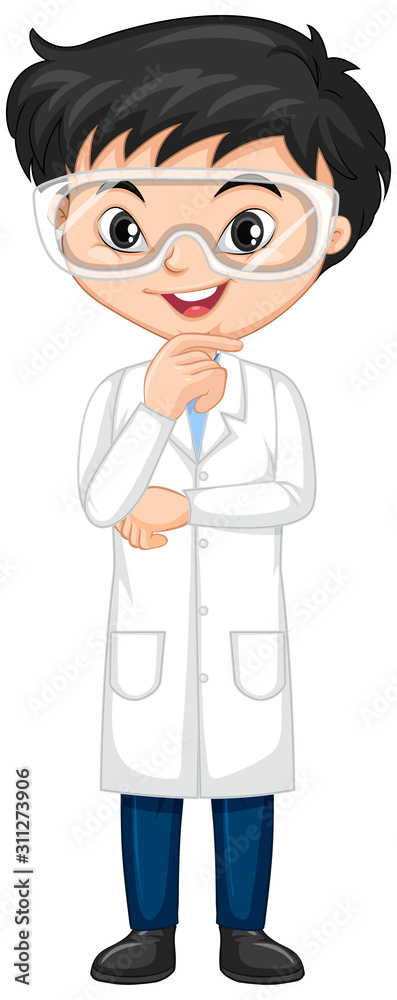 Boy in science gown on isolated background Boy in science gown on isolated background