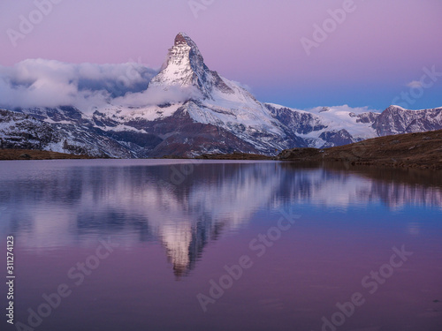 Matterhorn in early morning with relfection in StelliSee, Zermatt, Switzerland photo