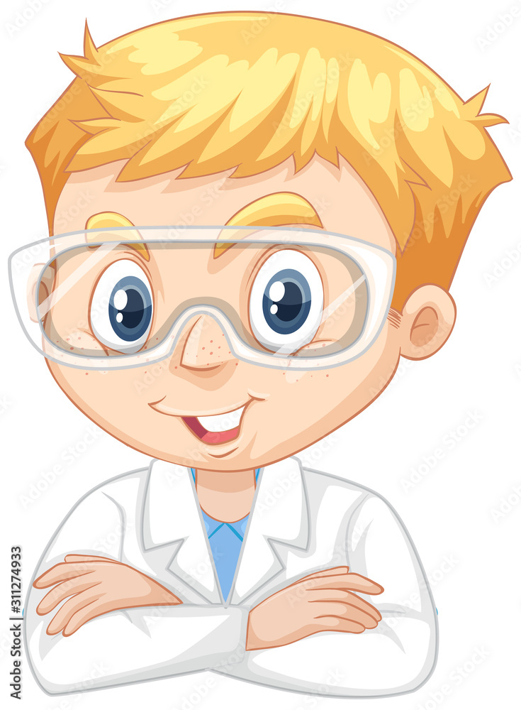 Boy in science gown on isolated background Boy in science gown on isolated background