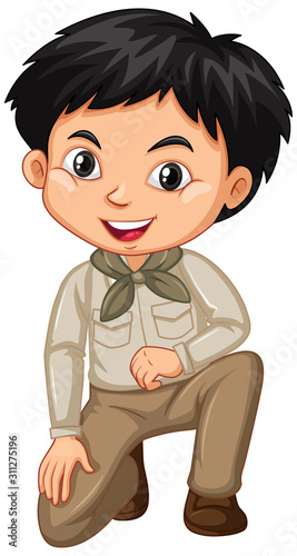 Boy in safari outfit on white background