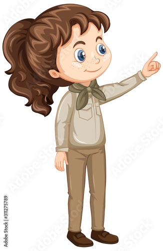 Girl in scout uniform on isolated background