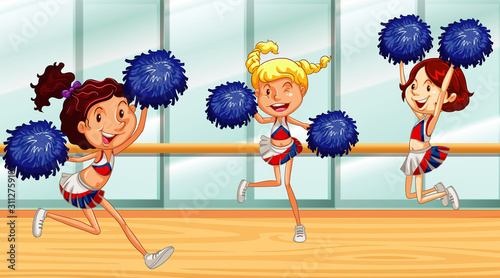 Three cheerleaders dancing in the room