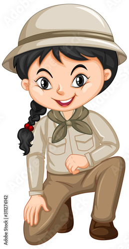 Girl in park ranger uniform on white background