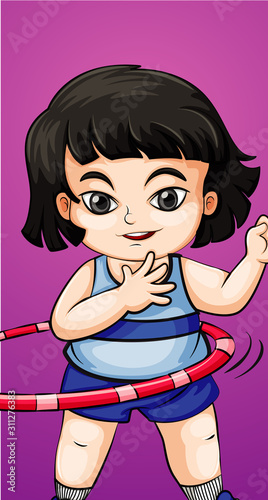  Girl doing hulahoop on pink background