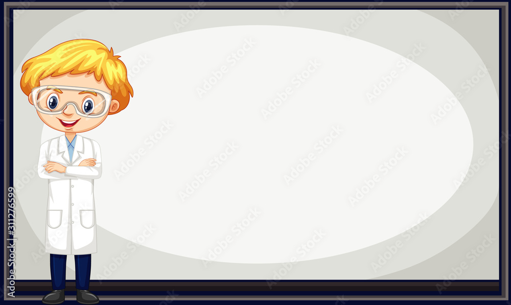 Border template with science student standing Border template with science student standing