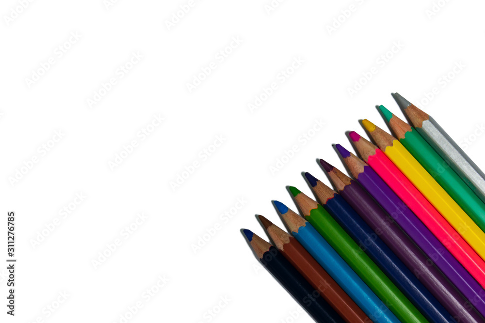 Set of color pencils isolated on white background. Set of color pencils isolated on white background.