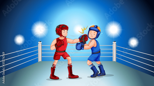 Boxers fighting on the boxing ring