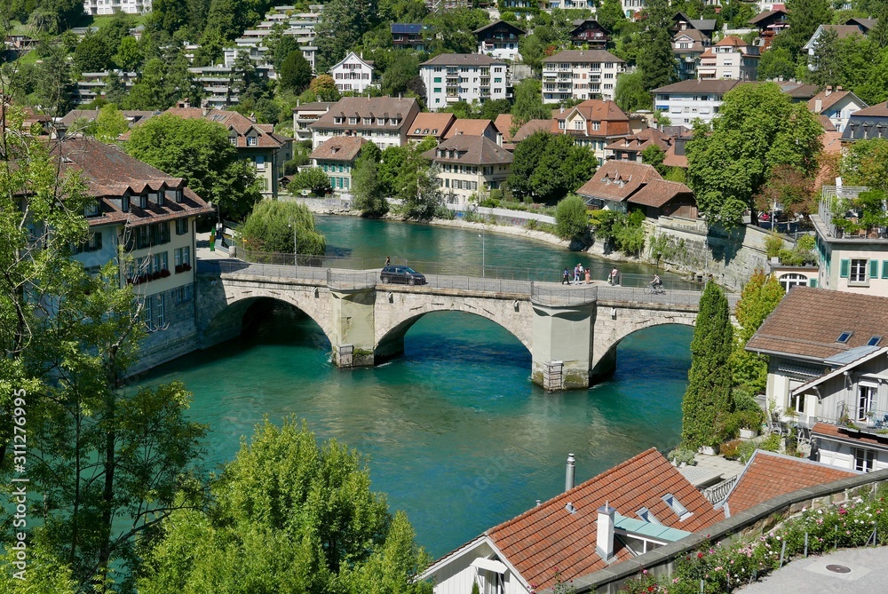 Bridge across the Aare river in Berne Switzerland