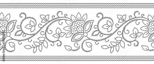 Seamless zigzag textile stitch floral border