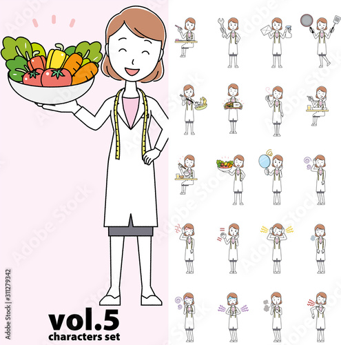 Set of various poses for female nutritionist in white coat vol.5