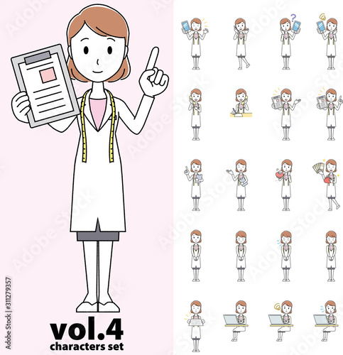 Set of various poses for female nutritionist in white coat vol.4
