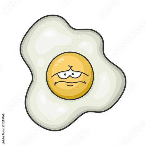 Sad depress fried egg cartoon illustration