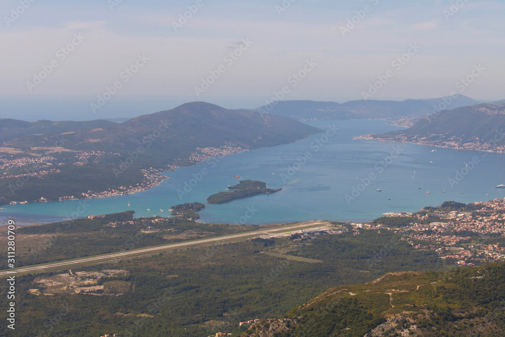 Panoramic view of the runway of Tivat airport. Montenegro.