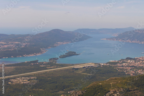 Panoramic view of the runway of Tivat airport. Montenegro.