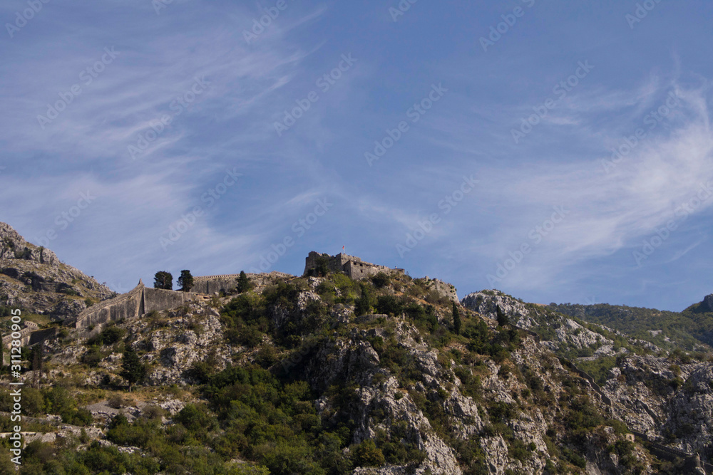 An old fortress on top of a mountain. Selective focus.