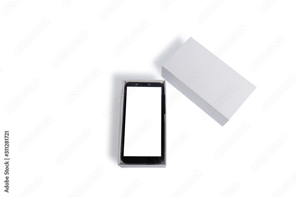 Smartphone in box isolated on white background Smartphone in box isolated on white background