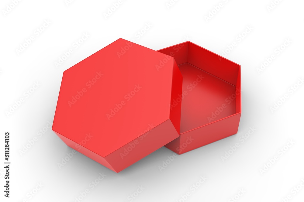 Blank hexagonal paper hard box for gift items and branding, 3d render illustration. Blank hexagonal paper hard box for gift items and branding, 3d render illustration.