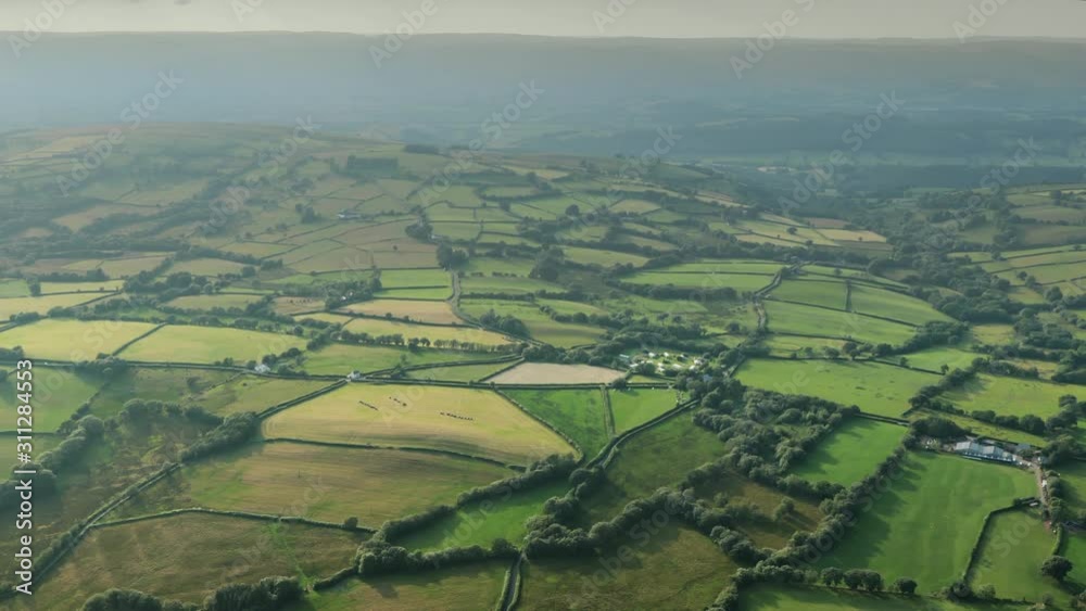 Aerial view of Welsh rolling farmlands Aerial view of Welsh rolling farmlands