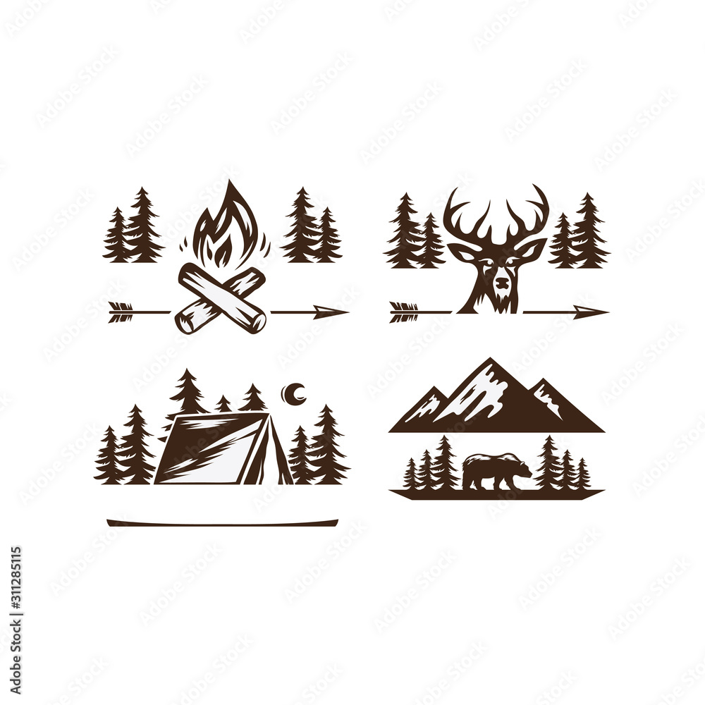 Set of vector mountain and outdoor adventures