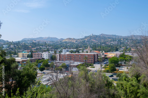 Griffith Observatory was built on 1933 with Greek Revival style on Griffith Park, Los Angeles, California CA, USA.