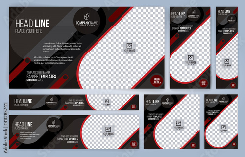Red and Black Web banners templates, standard sizes with space for photo, modern design