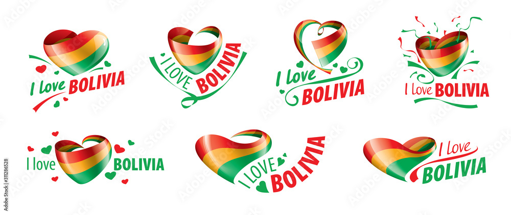 The national flag of the Bolivia and the inscription I love Bolivia. Vector illustration