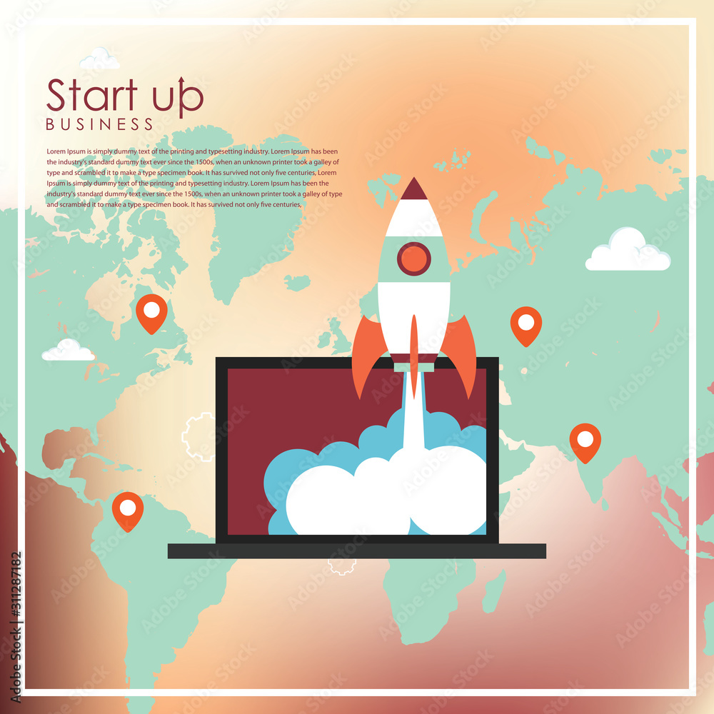 Obraz premium Startup business design concept with rocket