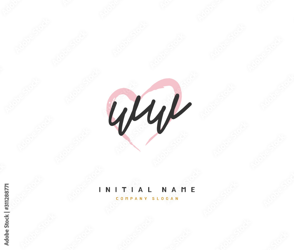 W WW Beauty vector initial logo, handwriting logo of initial signature, wedding, fashion, jewerly, boutique, floral and botanical with creative template for any company or business.