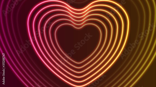 Neon glowing laser heart shape abstract background