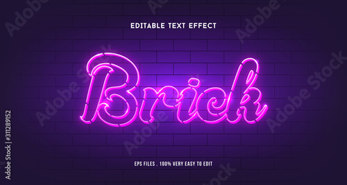 3d lines neon light text effect, editable text with brick background