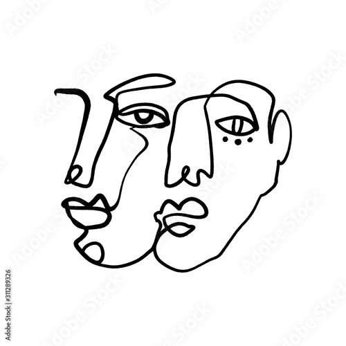 Abstract Fashion Artistic Faces Painted Illustration Of People Face Silhouette One Line Drawing Abstraction Modern Aesthetic Print Minimalism Interior Contour Handdrawn Line Art Continuous Vector