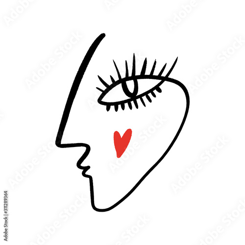 Abstract Fashion Artistic Portrait Painted Illustration Of People Face Silhouette One Line Drawing Abstraction Modern Aesthetic Print Minimalism Interior Contour Line Art Continuous Style Vector