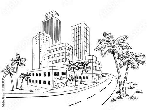 Southern city graphic black white cityscape skyline sketch illustration vector