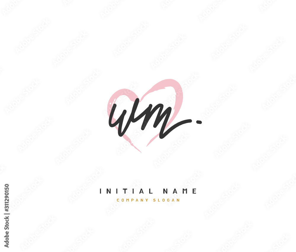 W M WM Beauty vector initial logo, handwriting logo of initial signature, wedding, fashion, jewerly, boutique, floral and botanical with creative template for any company or business.