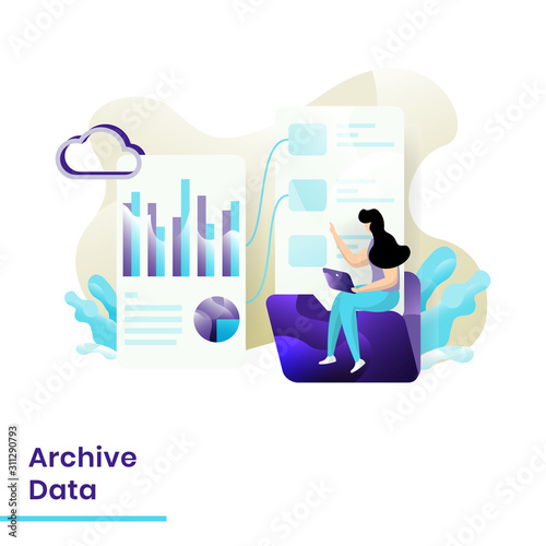 Archive Data website template design. Landing page Modern flat concept of web page design for website and mobile website development. Easy to edit and customize. Vector illustration