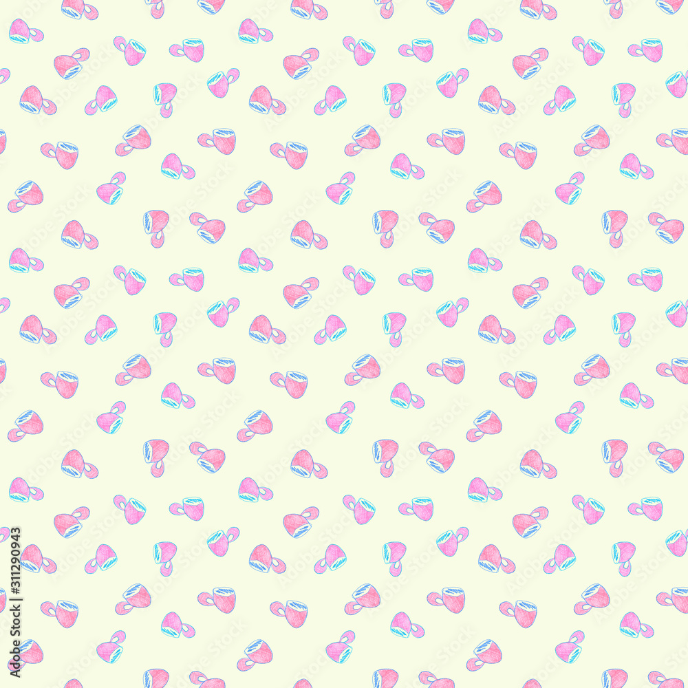 Seamless pattern of cups on a yellow background. Children's style