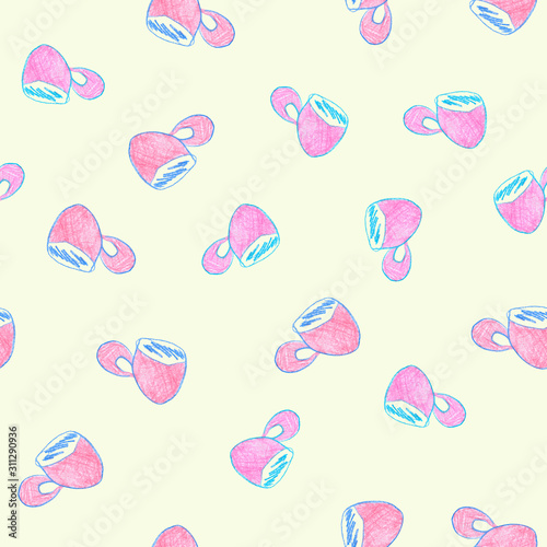 Seamless pattern of cups on a yellow background. Children's style