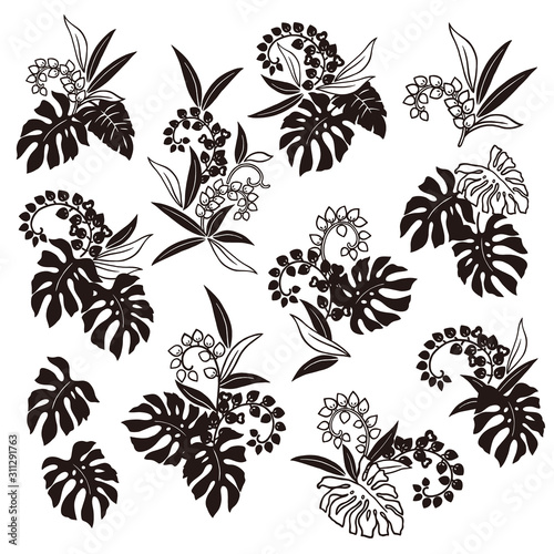 Beautiful tropical plant background illustration material, © daicokuebisu