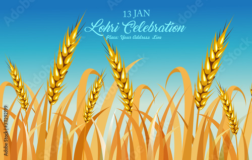 Happy Lohri illustration for Punjabi harvest festival holiday background - Vector