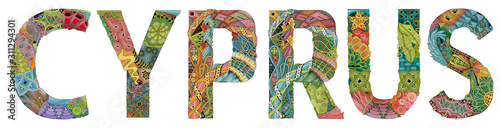 Word Cyprus. Vector decorative zentangle object for decoration
