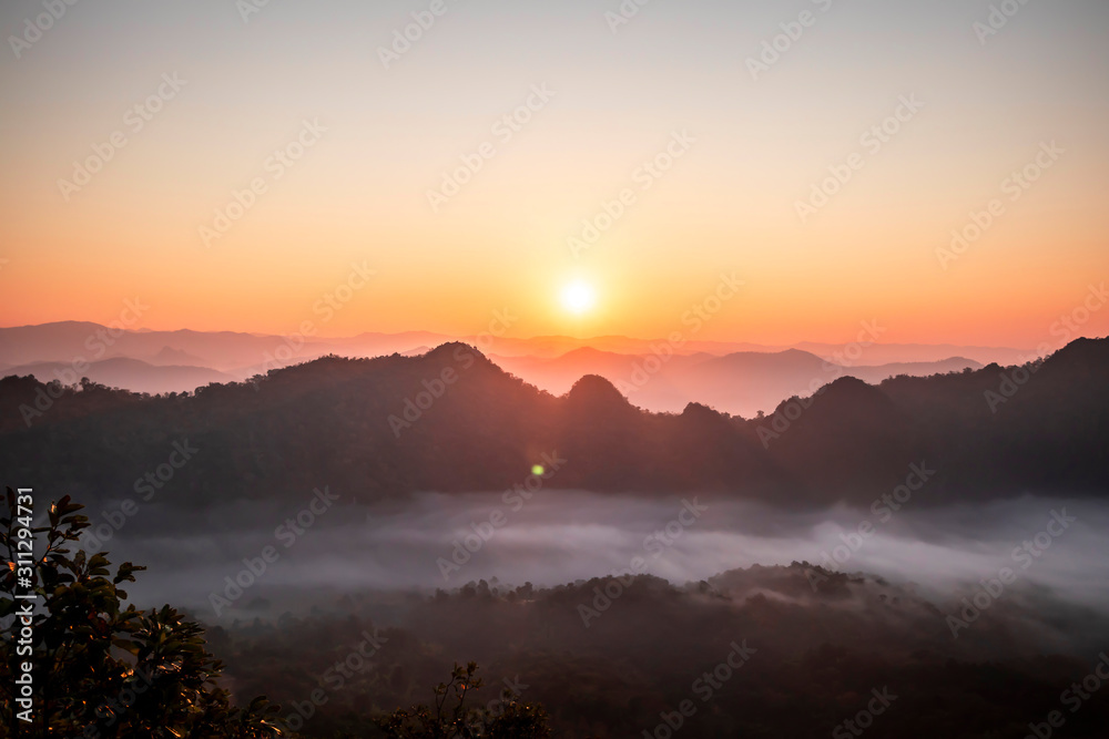  beautiful Morning mist and the sunrise