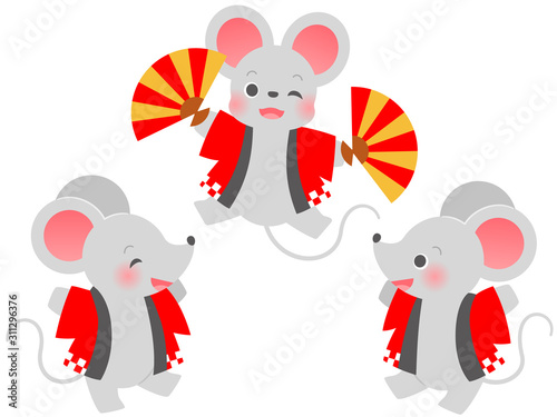 はっぴを着たネズミのイラストセット