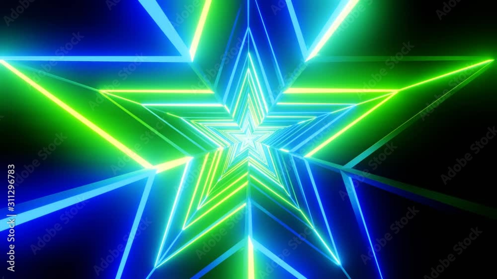 Green and blue star abstract.Loop able 3D render animation. Green and blue star abstract.Loop able 3D render animation.