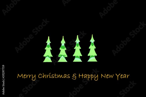 Merry Christmas  &  Happy New Year - windowlight with four christmastree